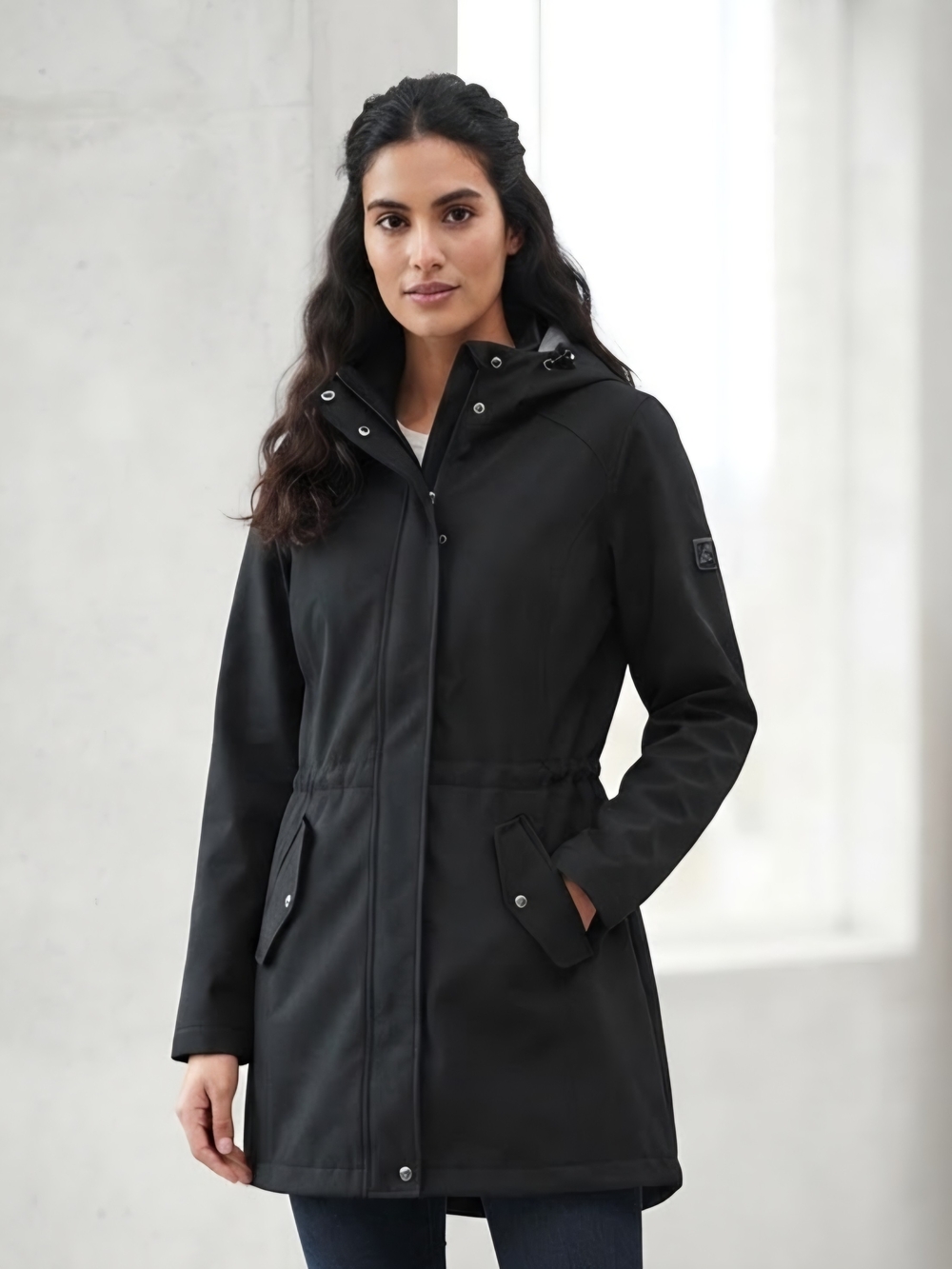 McKinley Women's Black Hooded Trench Coat with Cinch Waist Size XL